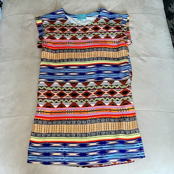 Aztec print rainbow colored shift dress mini size small skies are blu - Picture 3 of 5